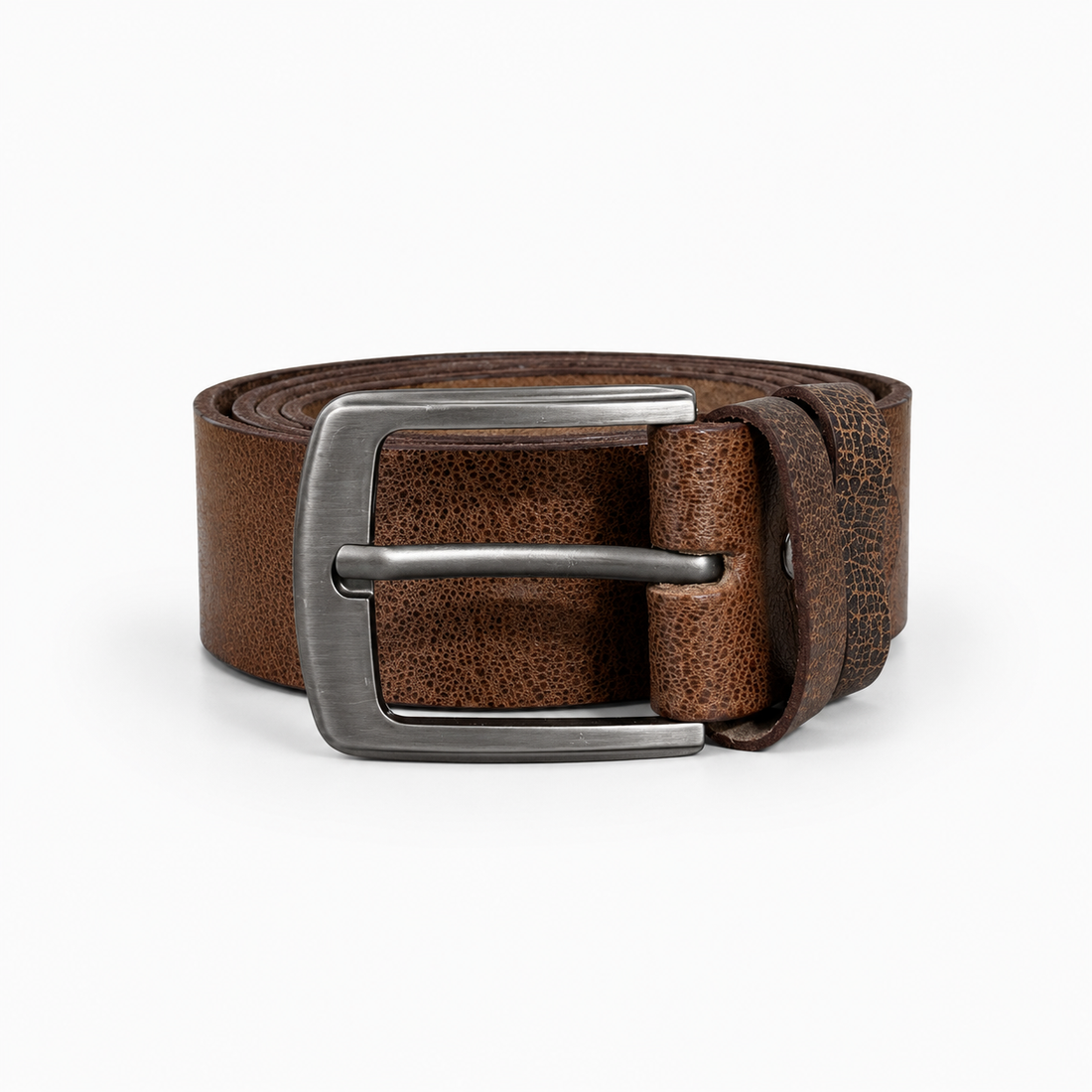 Brown Casual Textured Leather Belt