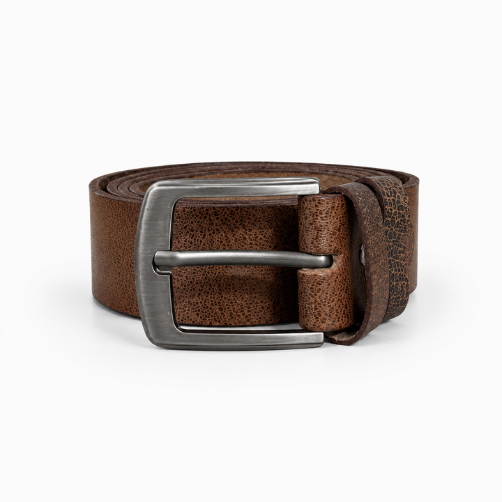 Brown Casual Textured Leather Belt